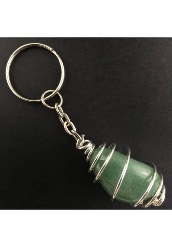 Porte-clés Aventurine Verte Fabriqué à la main Spirale Argent Collier A+-1