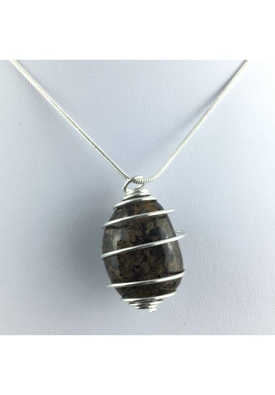 BRONZITE Hand Made Pendant on Silver Plated Spiral A+-1