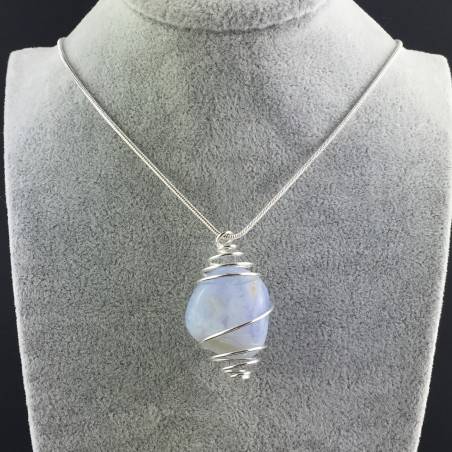 BLUE CHALCEDONY Hand Made Pendant on Silver Plated Spiral Crystal Healing A+-2