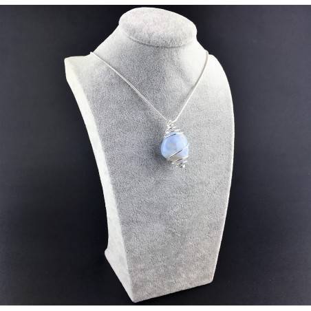 BLUE CHALCEDONY Hand Made Pendant on Silver Plated Spiral Crystal Healing A+-3