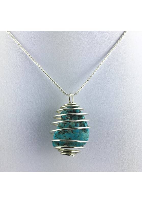 Precious Polished ARIZONA TURQUOISE Pendant Hand Made on Silver Plated Spiral A+-1