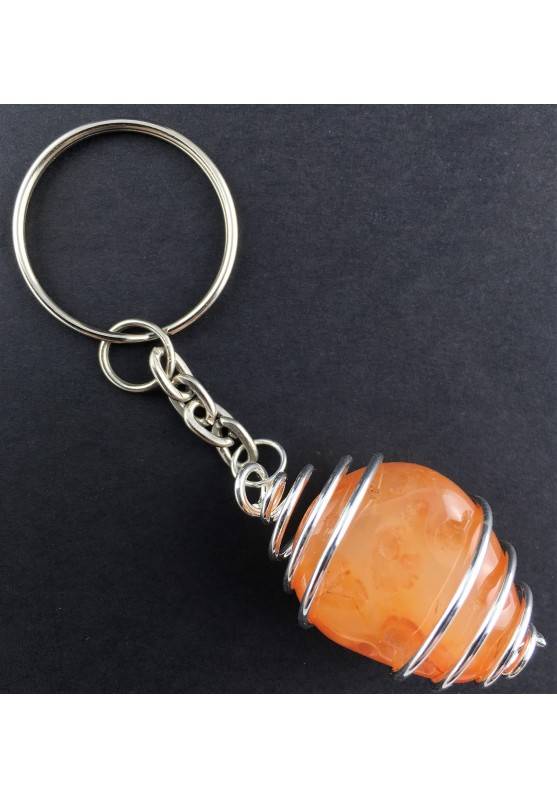 CARNELIAN Tumbled Stone Keychain Keyring Hand Made on Silver Plated Spiral Gift Idea A+-1