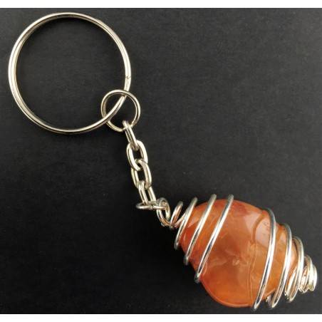 CARNELIAN Tumbled Stone Keychain Keyring Hand Made on Silver Plated Spiral Gift Idea A+-2