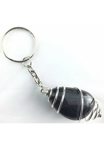 HEMATITE Keychain Keyring Hand Made on Silver Plated Spiral A+-1