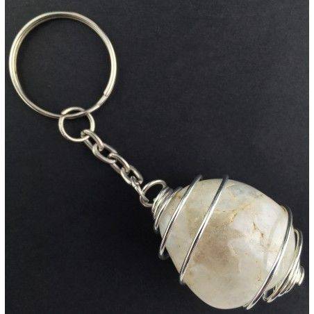 Moon Stone White LABRADORITE Tumbled Stone Keychain Keyring - GEMINI Silver A+-1
