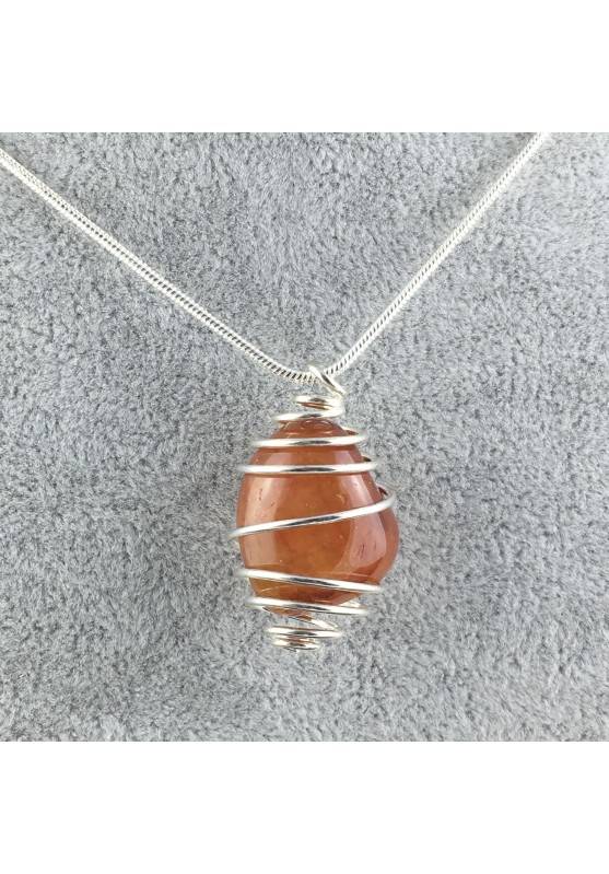 CARNELIAN Hand Made Pendant on Silver Plated Spiral Necklace Chain Jewel A+-1