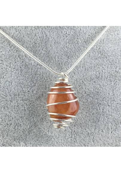 CARNELIAN Hand Made Pendant on Silver Plated Spiral Necklace Chain Jewel A+-1