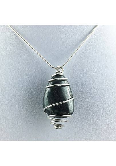 Pendant in HHEMATITE Hand Made on Silver Plated Spiral Necklace A+-1