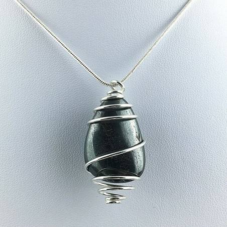 Pendant in HHEMATITE Hand Made on Silver Plated Spiral Necklace A+-1