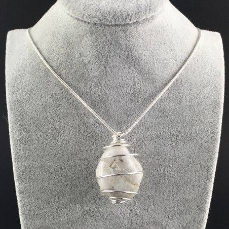 White LABRADORITE Moon STONE PENDANT TUMBLED SILVER Plated Spiral Necklace A+-5