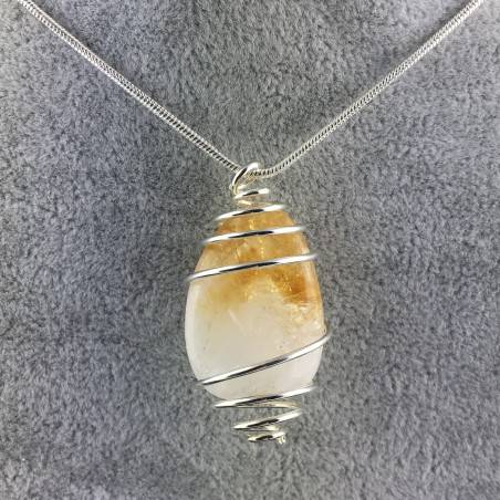 CITRINE Quartz Pendant Handmade Silver Plated Spiral Necklace-1