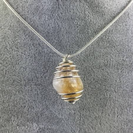 CITRINE Quartz Pendant Handmade Silver Plated Spiral Necklace-4