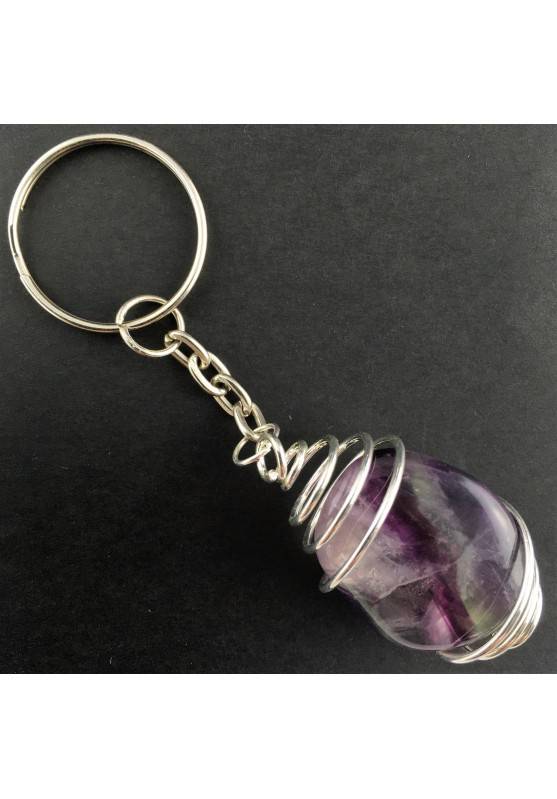 Rainbow FLUORITE Keychain Keyring Hand Made on Silver Plated Spiral A+-3