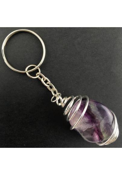 Rainbow FLUORITE Keychain Keyring Hand Made on Silver Plated Spiral A+-3