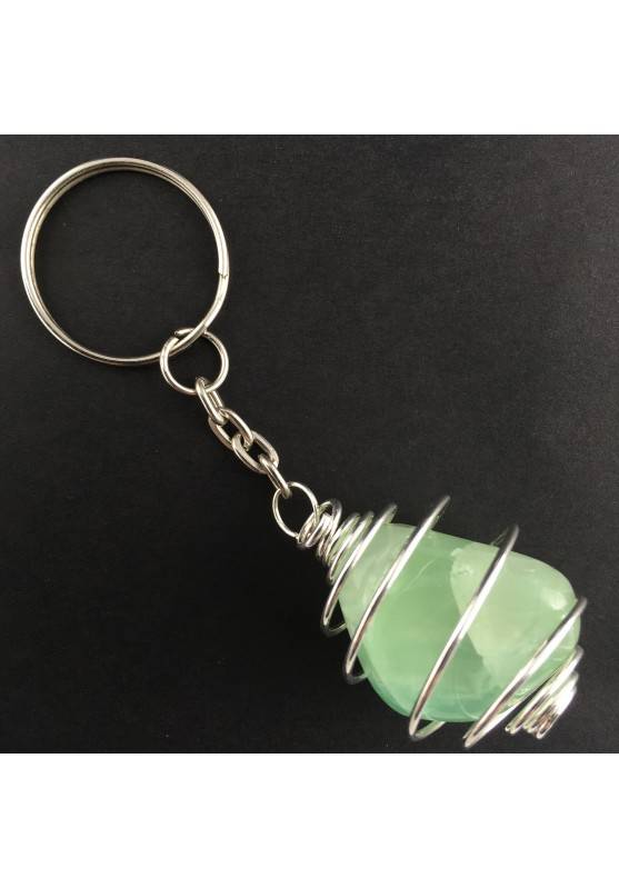 Green Fluorite Keychain Keyring Hand Made on Silver Plated Spiral A+-1