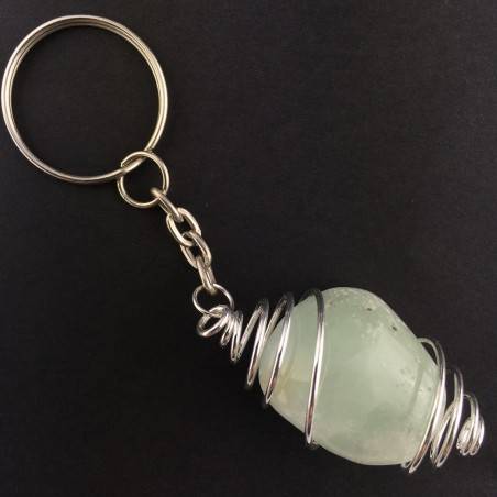 Green Fluorite Keychain Keyring Hand Made on Silver Plated Spiral A+-2