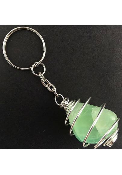 Green Fluorite Keychain Keyring - CAPRICORN Zodiac Silver Plated Spiral A+-1