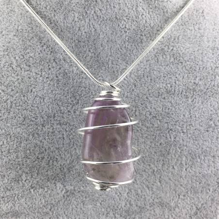 Rainbow Fluorite Pendant Handmade Silver Plated Spiral Necklace-4