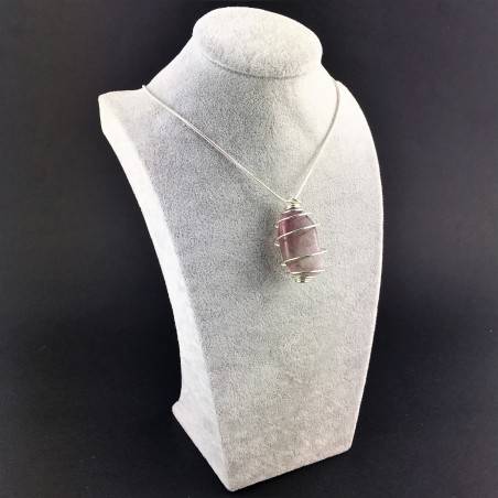 Rainbow Fluorite Pendant Handmade Silver Plated Spiral Necklace-9