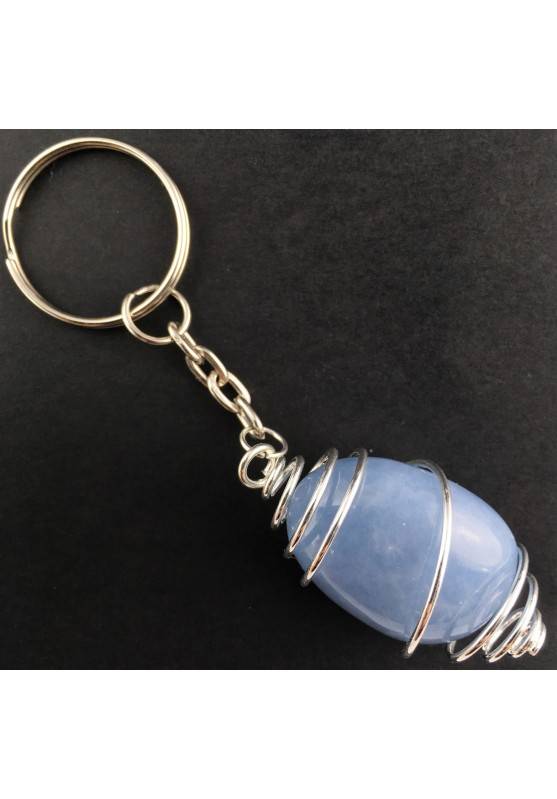 Angelite Quartz Keychain Keyring Hand Made on SILVER Plated Spiral A+-1