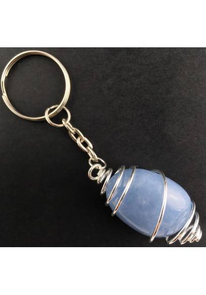 Dumortierite Quartz Keychain Keyring Hand Made on SILVER Plated Spiral A+-1