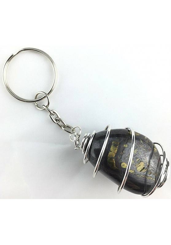 Iron Tiger’s tumbled stone keychain keyring handmade silver plated spiral-1