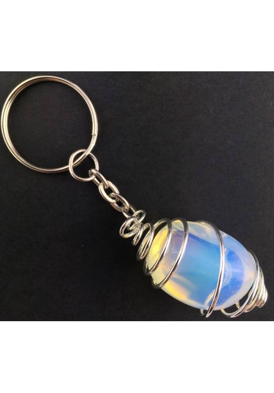 OPALITE Keychain Keyring Handmade Silver Plated Spiral Gift Idea A+-1