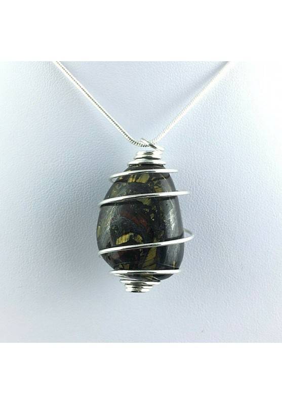 Pendant Tiger Iron eye tumbled jewel charm silver plated spiral-1