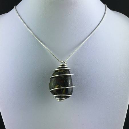 Pendant Tiger Iron eye tumbled jewel charm silver plated spiral-2