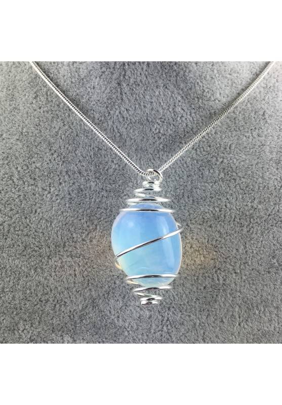 Opalite Pendant Hand Made on Silver Plated Spiral Necklace Tumble Stone A+-1