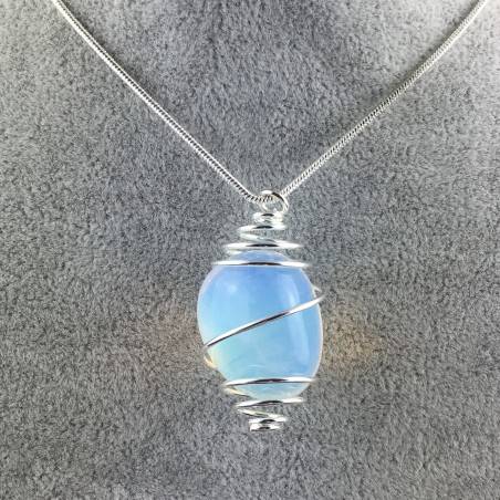 Opalite Pendant Hand Made on Silver Plated Spiral Necklace Tumble Stone A+-1