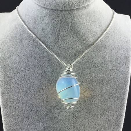 Opalite Pendant Hand Made on Silver Plated Spiral Necklace Tumble Stone A+-2
