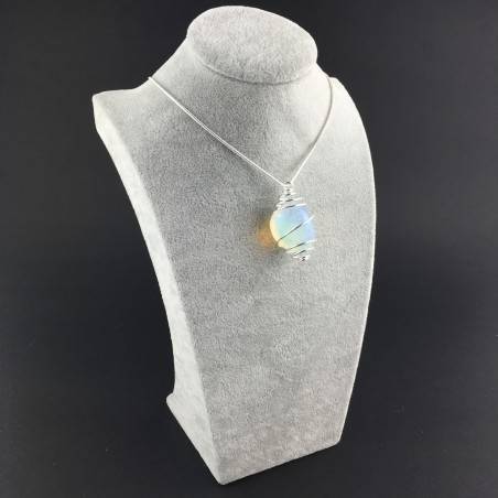 Opalite Pendant Hand Made on Silver Plated Spiral Necklace Tumble Stone A+-3