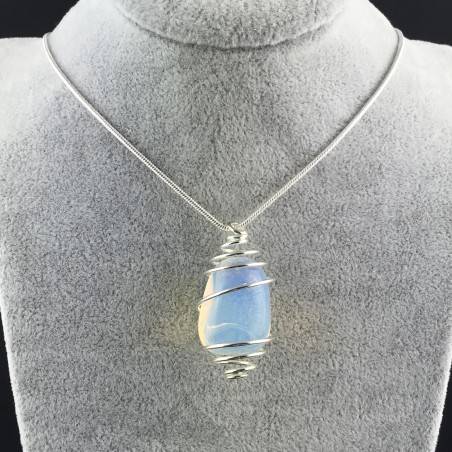 Opalite Pendant Hand Made on Silver Plated Spiral Necklace Tumble Stone A+-5