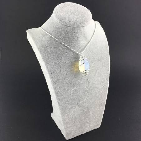 Opalite Pendant Hand Made on Silver Plated Spiral Necklace Tumble Stone A+-6