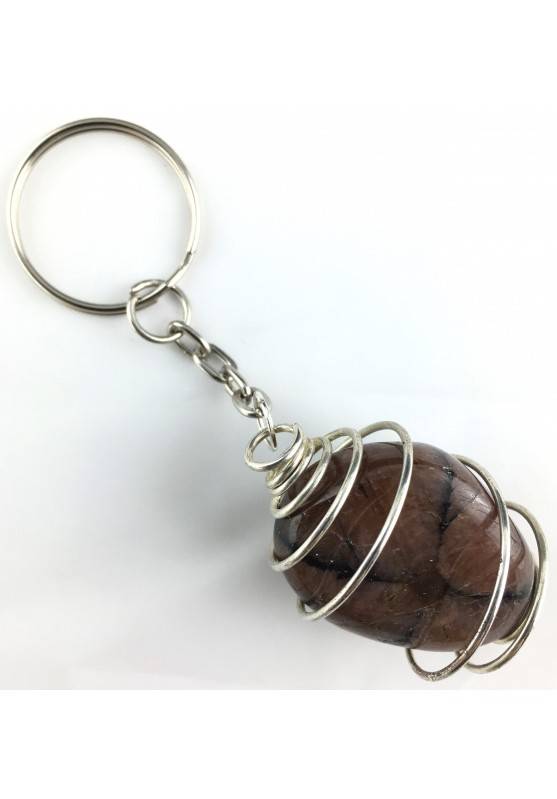CHIASTOLITE Tumbled Stone Keychain Keyring Hand Made on Silver Plated Spiral A+-1