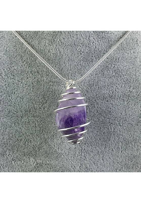 Dogtooth AMETHYST Hand Made Pendant on Silver Plated Spiral A+-1