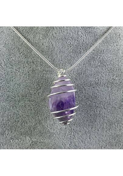 Dogtooth AMETHYST Hand Made Pendant on Silver Plated Spiral A+-1