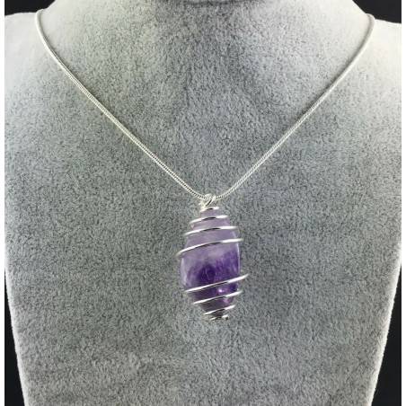 Dogtooth AMETHYST Hand Made Pendant on Silver Plated Spiral A+-2
