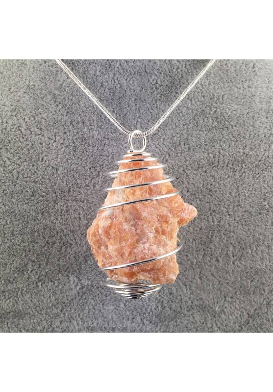 ORANGE CALCITE Rough Pendant Hand Made on Silver Plated Spiral Minerals Healing-1