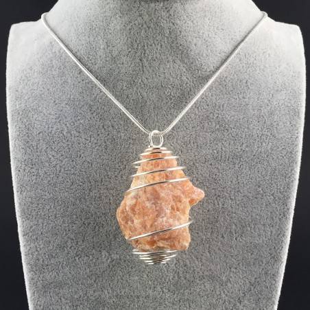 ORANGE CALCITE Rough Pendant Hand Made on Silver Plated Spiral Minerals Healing-2