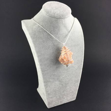 ORANGE CALCITE Rough Pendant Hand Made on Silver Plated Spiral Minerals Healing-3