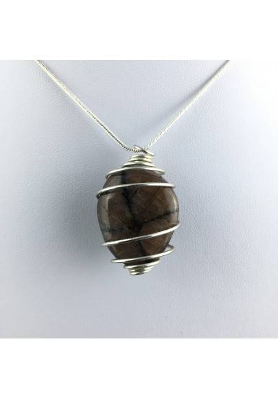 CHIASTOLITE Hand Made Pendant on Silver Plated Spiral Necklace A+-1
