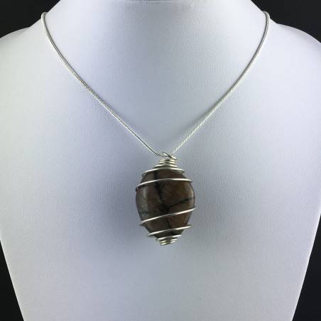 CHIASTOLITE Hand Made Pendant on Silver Plated Spiral Necklace A+-2