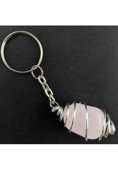 Pink MANGANO CALCITE Keychain Keyring Hand Made on Silver Plated Spiral A+-1
