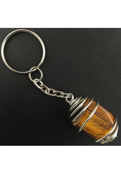 Tiger's EYE Stone Keychain Keyring Hand Made on Silver Plated Spiral A+-1