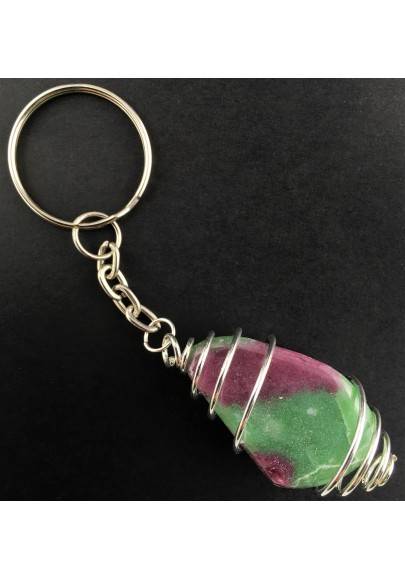 Tumbled Ruby ZOISITE Keychain Keyring Hand Made on Silver Plated Spiral Healing-1