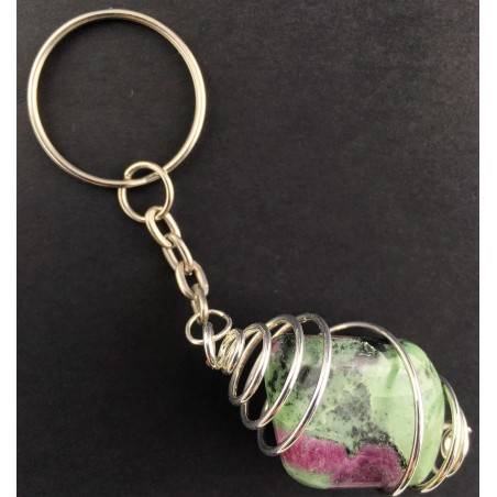 Tumbled Ruby ZOISITE Keychain Keyring Hand Made on Silver Plated Spiral Healing-2