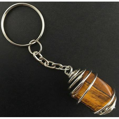 Tiger's EYE Stone Keychain Keyring - LEO Zodiac Silver Plated Spiral Gift Idea A+-1