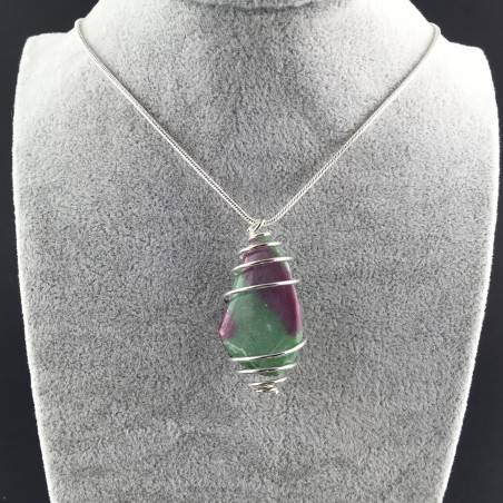 ZOISITE with RUBY Pendant Hand Made on Silver Plated Spiral Thumb Stone A+-2